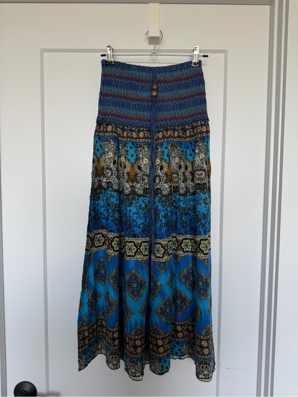 Boho Tiered Maxi Skirt in Teal Blue
